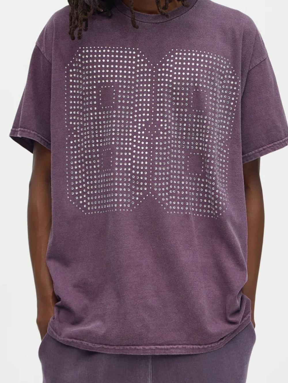 Fashion Nova Men Distressed Purple Studded '88' Graphic Tee